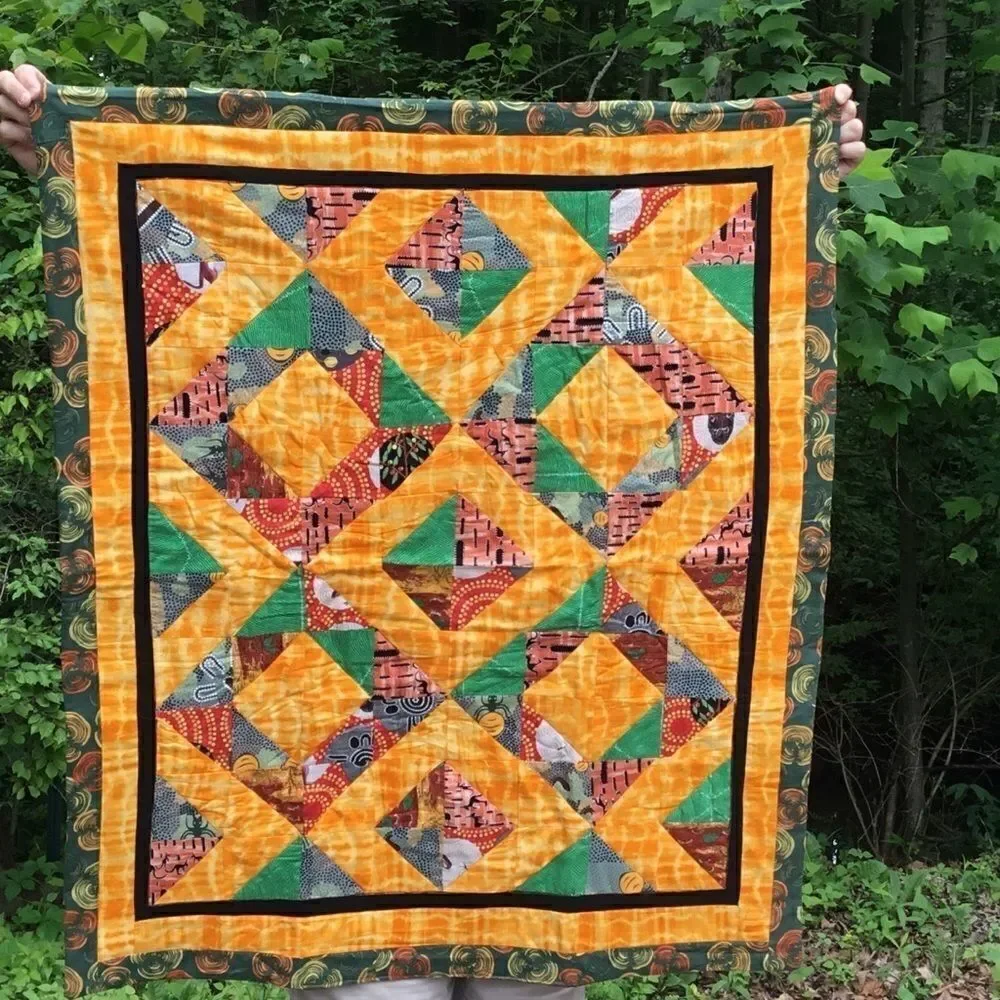NWT Hand Crafted Aboriginal Prints Quilt Yellow